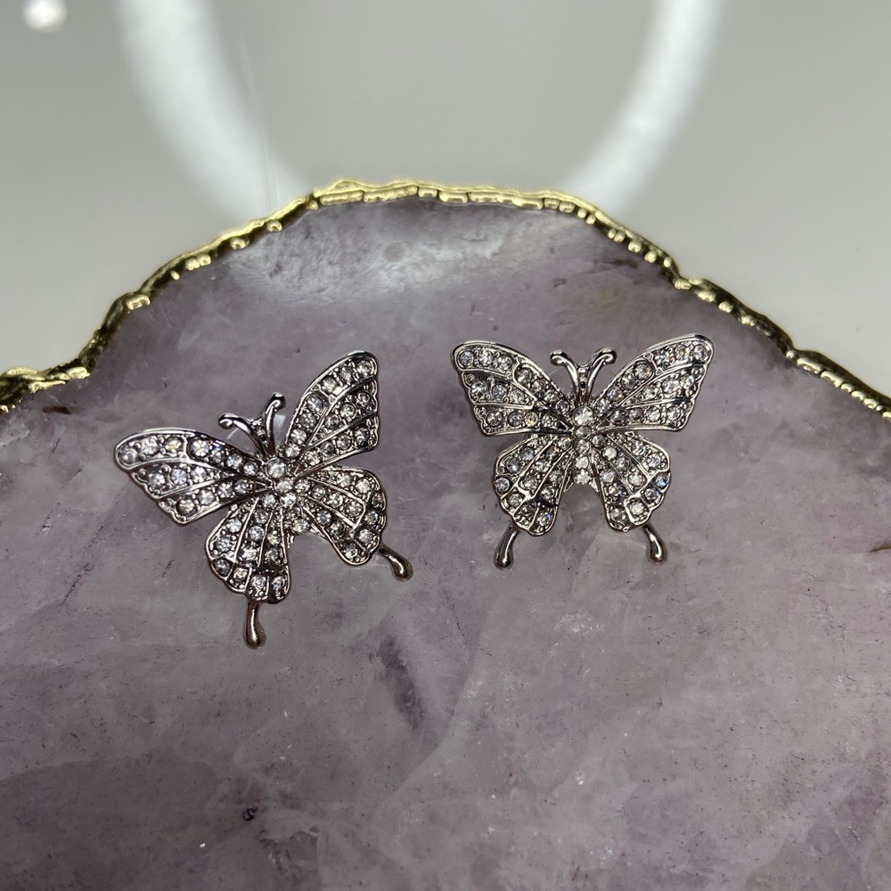 Silver Butterfly Stud Earrings - Picture 5 of 6